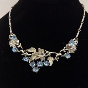Coro Blue Rhinestone Silver Necklace